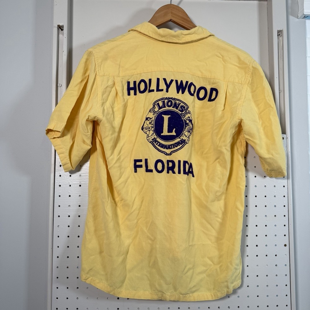 Vtg Lions Club Mens Bowling Shirt Medium 60s 70s Chain Stitch Hollywood Florida